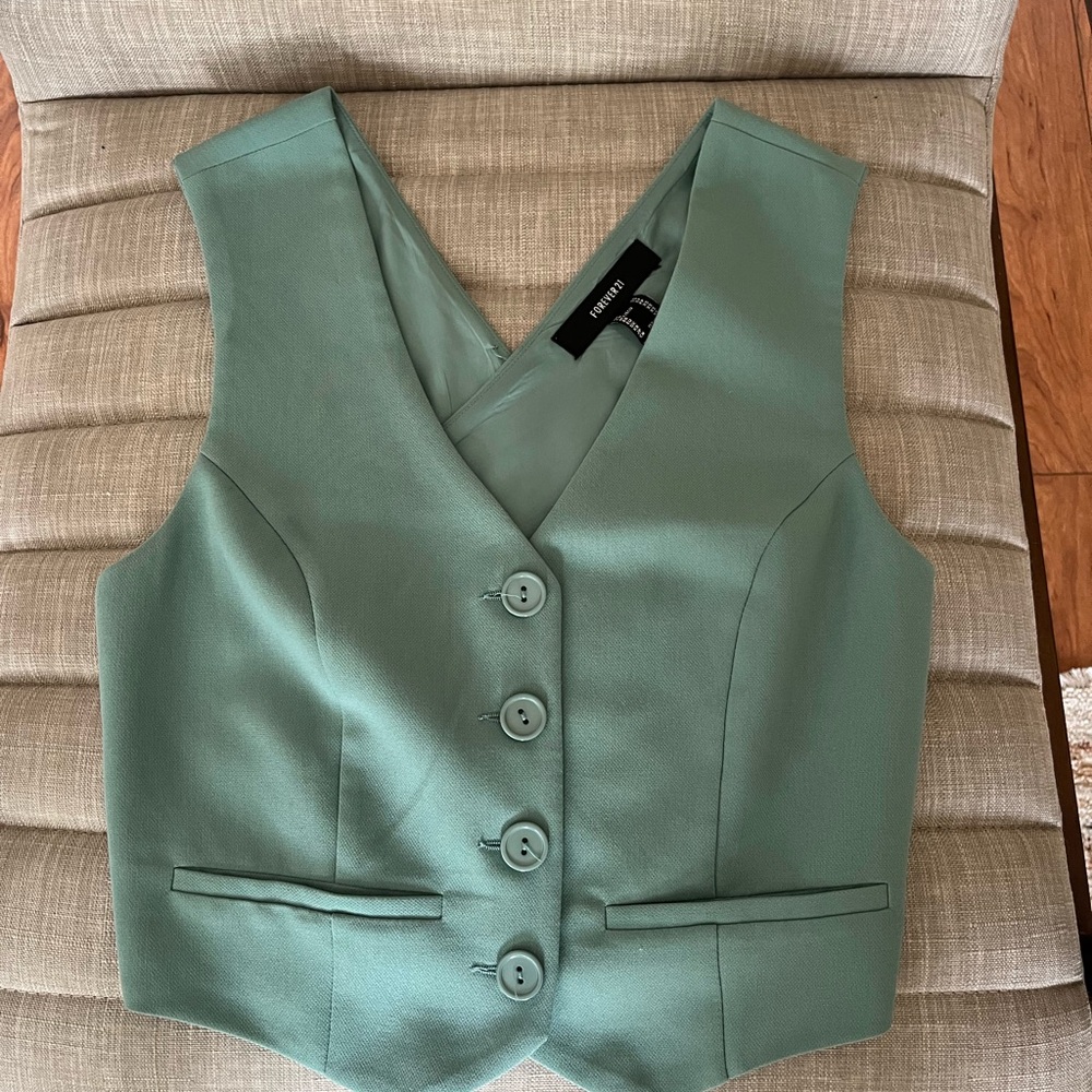 Forever 21 Sage Green V-Neck Vest